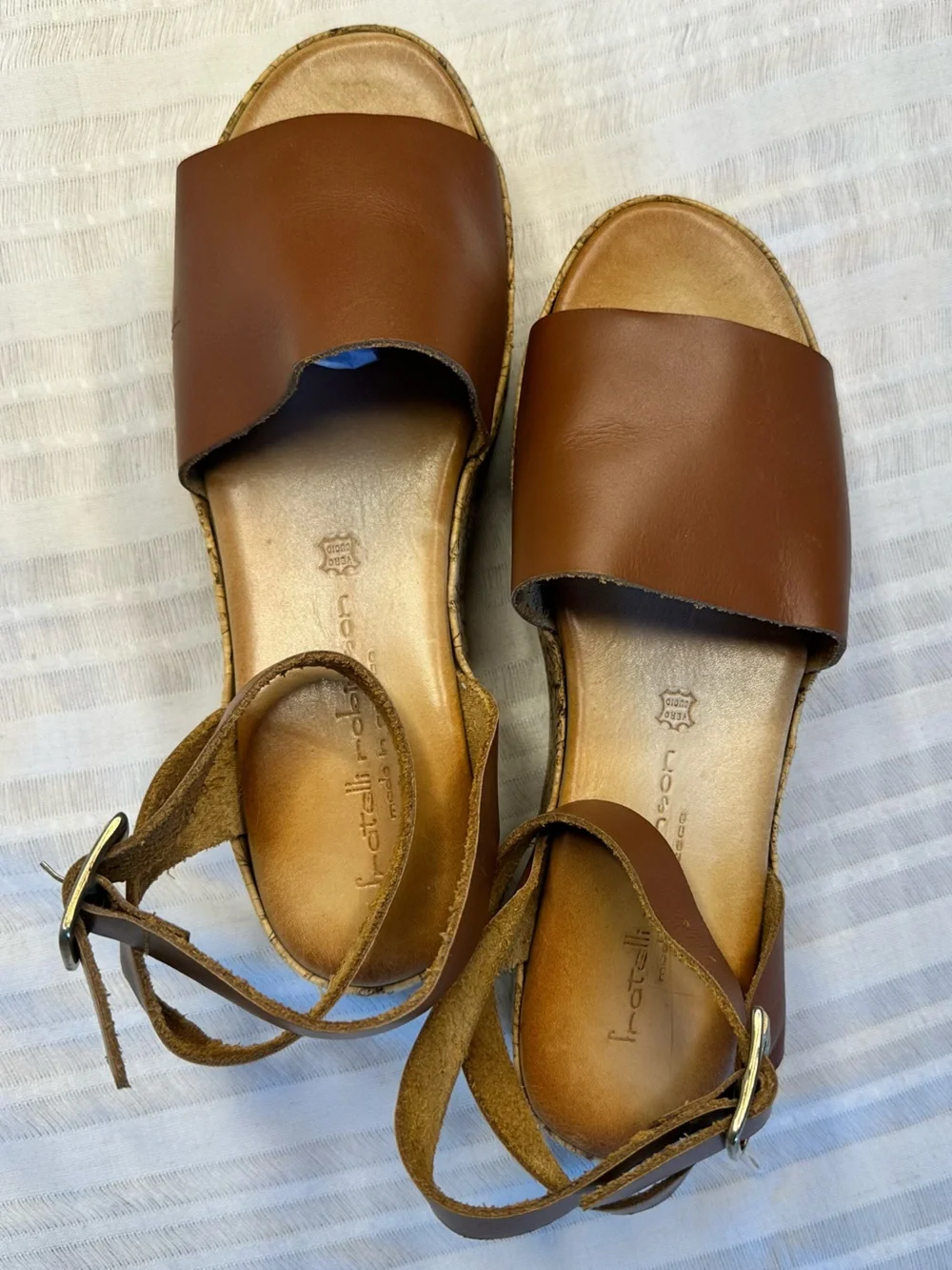 European Leather Embossed Cork Platform Sandals